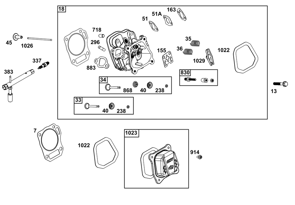 Cylinder Head Group Diagram and Parts List for 106232-0058-H5 100000 - 19Z999 Briggs and Stratton Engine